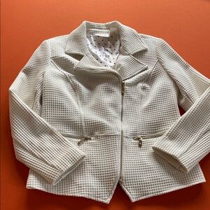 Chico's White Textured Blazer with Asymmetrical Design